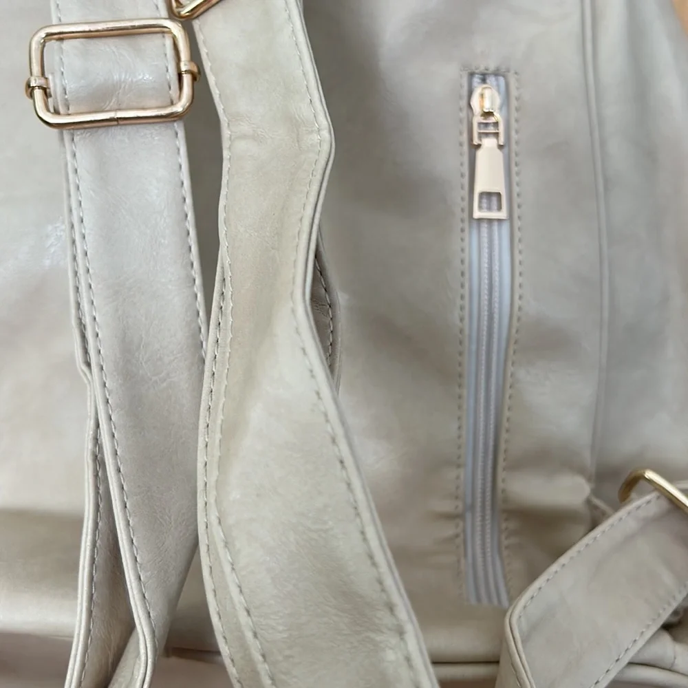 New Cream Faux Leather Back Pack, Vibrant Boho Print Removable Shoulder Strap